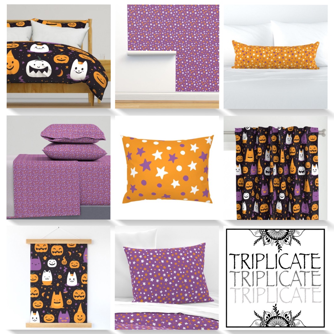 Cats and Jacks Halloween surface pattern set of three designs in three scales