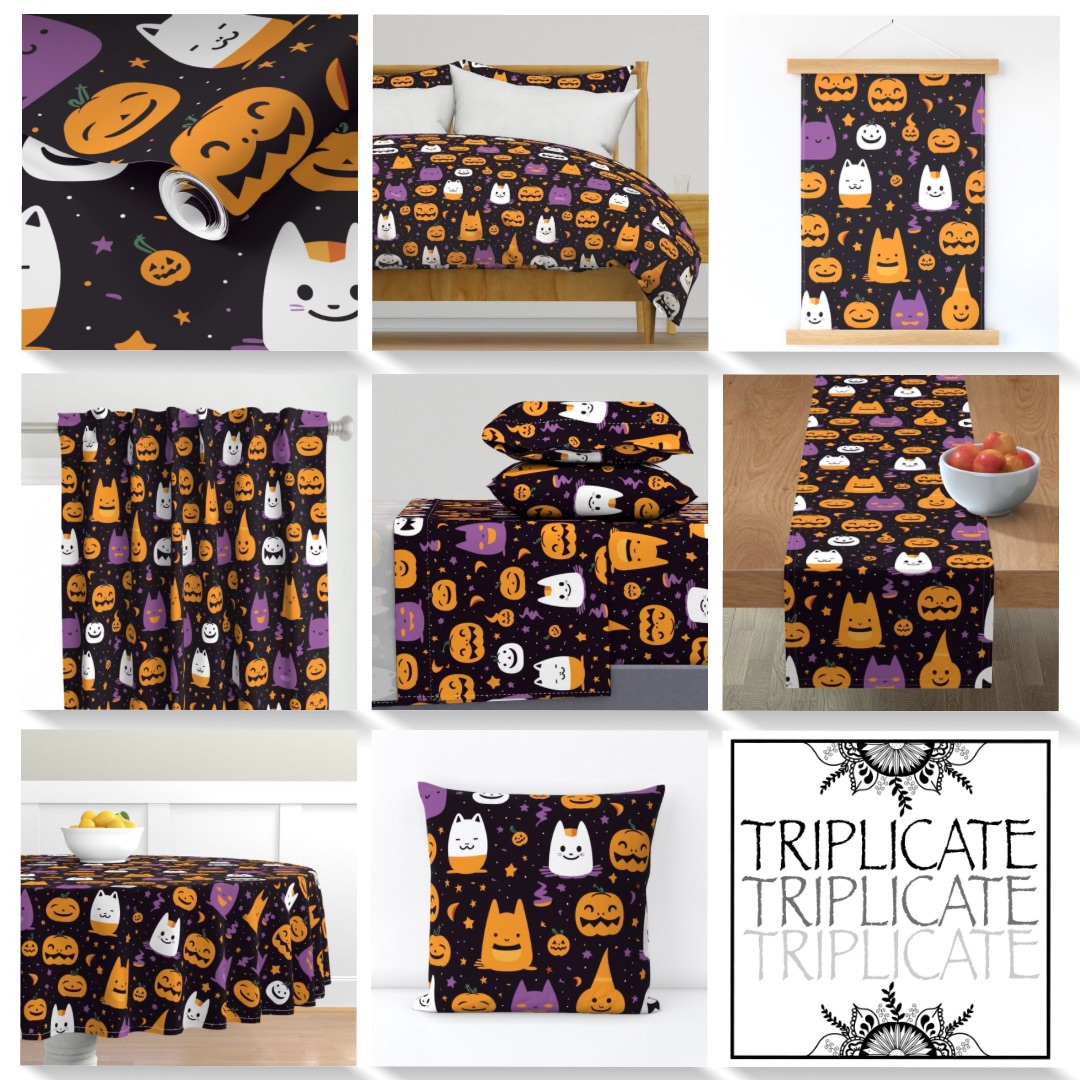 Cats and Jacks Halloween surface pattern