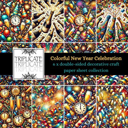 Colorful New Year Celebration Scrapbook Paper Sheets