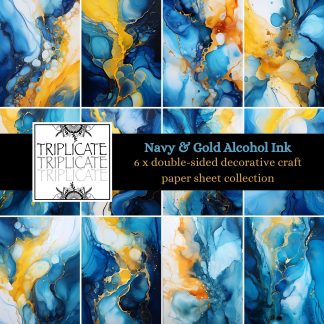 Navy and Gold Alcohol Ink Scrapbook Paper Sheets