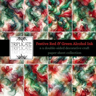 Festive Red & Green Alcohol Ink Scrapbook Paper Sheets