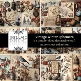 Vintage Winter Ephemera Scrapbook Paper Sheets