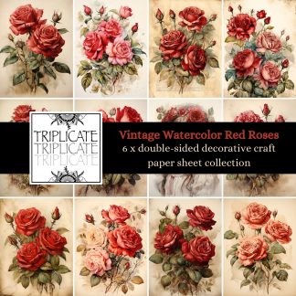 Vintage Watercolor Red Roses Scrapbook Cardstock