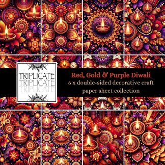 Red, Gold and Purple Diwali Scrapbook Paper Sheets