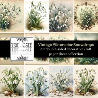 Vintage Watercolor Snowdrops Scrapbook Paper Sheets