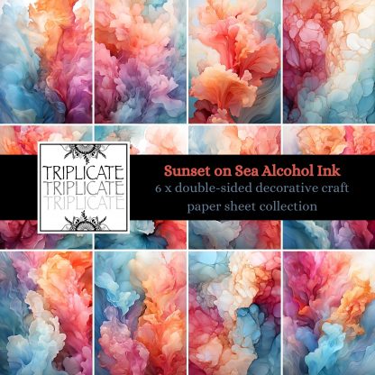 Sunset on Sea Alcohol Ink Scrapbook Paper Sheets