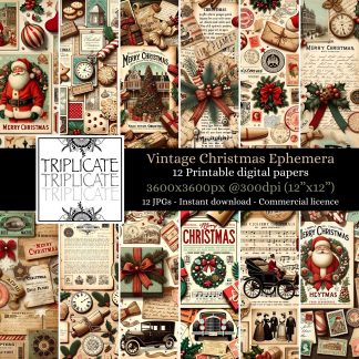 Vintage Christmas Ephemera Junk Journal & Scrapbook Digital Decorative Craft Paper