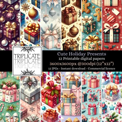 Cute Holiday Presents Digital Download Scrapbook and Creative Craft Papers