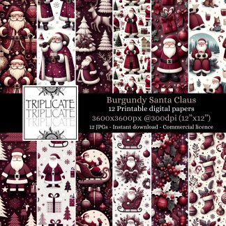 Burgundy Santa Claus Junk Journal & Scrapbook Digital Decorative Craft Paper