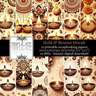 Gold and Bronze Diwali Printable Papers - Digital Papercraft Patterns