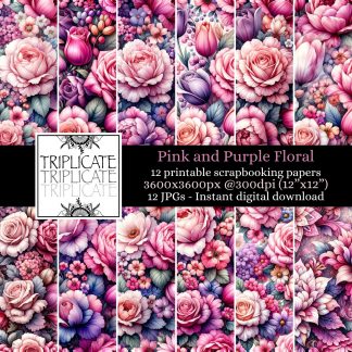 Pink and Purple Floral Junk Journal & Scrapbook Digital Decorative Craft Paper