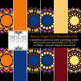 Starry Night Dot Mandalas Fire Digital Papers - Printable Seamless Patterns & Solids