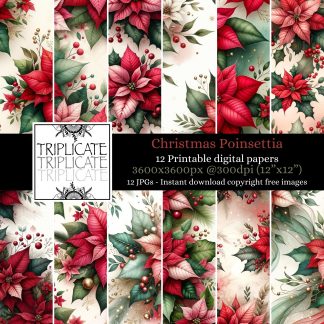 Christmas Poinsettia Printable Papers
