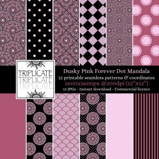 Dusky Rose Forever Dot Mandala Digital Papers - Pink & Black Printable Seamless Patterns