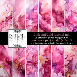 Pink & Gold Alcohol Ink Junk Journal and Scrapbook Decorative Craft Papers