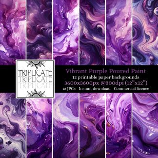 Vibrant Purple Poured Paint Junk Journal & Scrapbook Decorative Craft Paper Digital Download