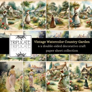 Vintage Watercolor Country Garden Scrapbook Paper Sheets