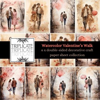 Watercolor Valentine’s Walk Scrapbook Paper Sheets