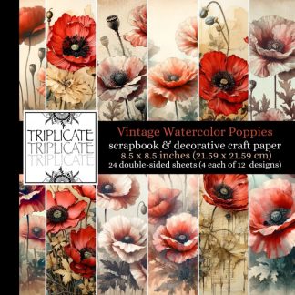Vintage Watercolor Poppies Junk Journal and Scrapbook Decorative Craft Paper