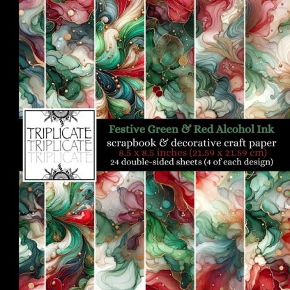 Festive Green & Red Alcohol Ink Scrapbook and Decorative Craft Paper