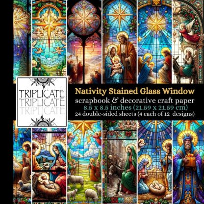 Nativity Stained Glass Window Scrapbook and Decorative Craft Paper