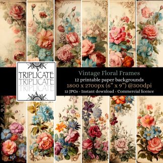 Vintage Floral Frames Junk Journal & Scrapbook Digital Decorative Craft Paper