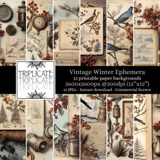 Vintage Winter Ephemera Junk Journal & Scrapbook Digital Decorative Craft Paper