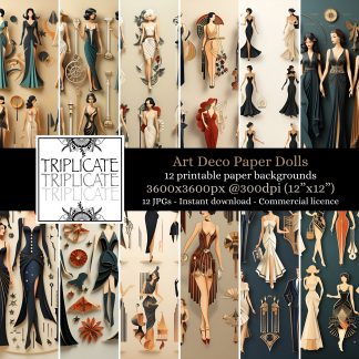 Art Deco Paper Dolls Junk Journal & Scrapbook Digital Decorative Craft Paper
