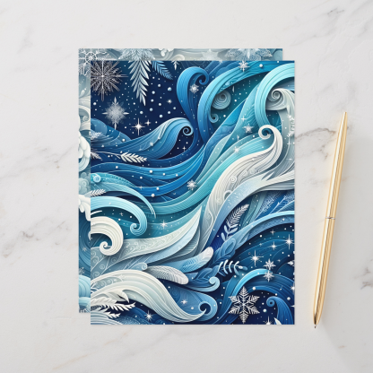 We have 6 double-sided (12 designs) decorative craft sheets in this collection. All featuring the cool beauty of winter with snow and ice portrayed in shades of blue. Order sheets individually so you only get the designs you want.