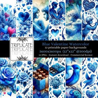 Blue Valentine Watercolor Scrapbook Paper - Junk Journal & Digital Decorative Craft Paper