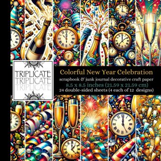 Colorful New Year Celebration Scrapbook and Junk Journal Decorative Craft Paper