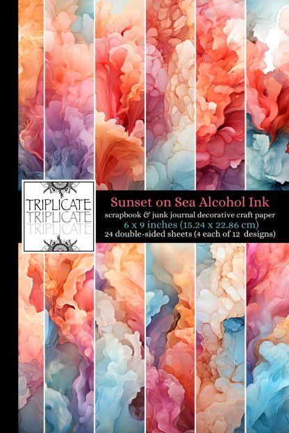 Sunset on Sea Alcohol Ink Scrapbook and Junk Journal Decorative Craft Paper
