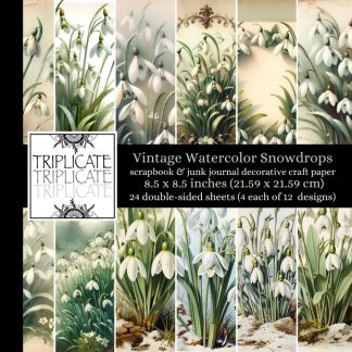 Vintage Watercolor Snowdrops Scrapbook and Junk Journal Decorative Craft Paper