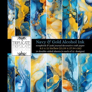 Navy Blue and Gold Alcohol Ink Scrapbook and Junk Journal Decorative Craft Paper
