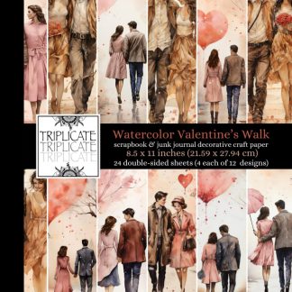 Watercolor Valentine’s Walk Scrapbook and Junk Journal Decorative Craft Paper