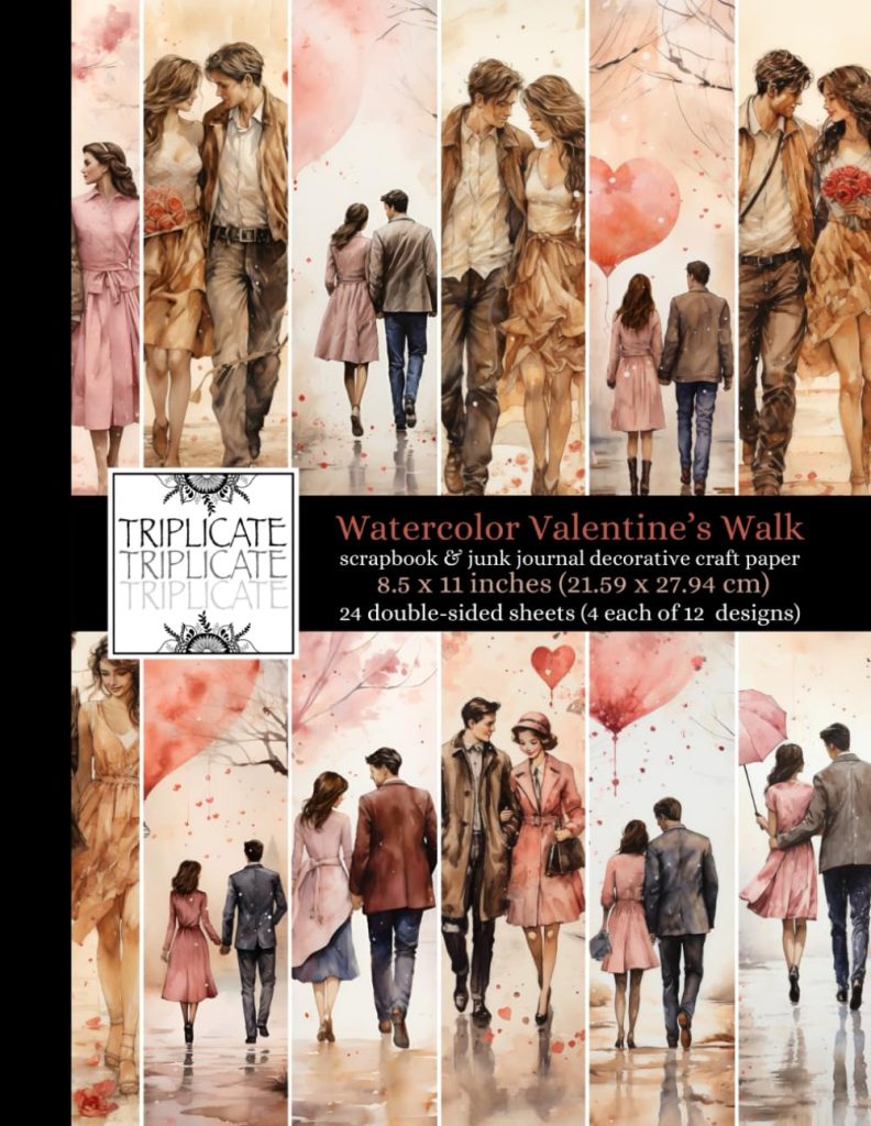 Watercolor Valentine’s Walk Scrapbook and Junk Journal Decorative Craft Paper