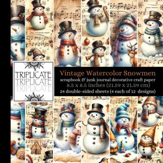 Vintage Watercolor Snowmen Scrapbook and Junk Journal Decorative Craft Paper