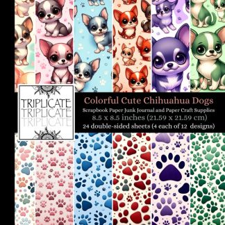 Colorful Cute Chihuahua Dogs Scrapbook Paper Junk Journal and Paper Craft Supplies