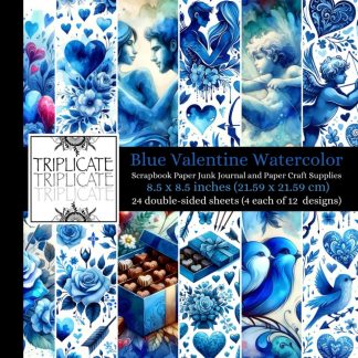 Blue Valentine Watercolor Scrapbook Paper Junk Journal and Paper Craft Supplies