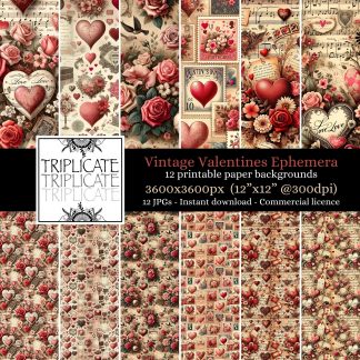 Vintage Valentines Ephemera Junk Journal & Scrapbook Digital Decorative Craft Paper