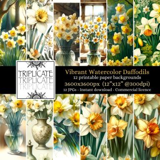 Vibrant Watercolor Daffodils Junk Journal & Scrapbook Digital Decorative Craft Paper