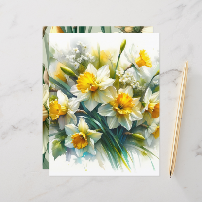 Vibrant Watercolor Daffodils Scrapbook Paper