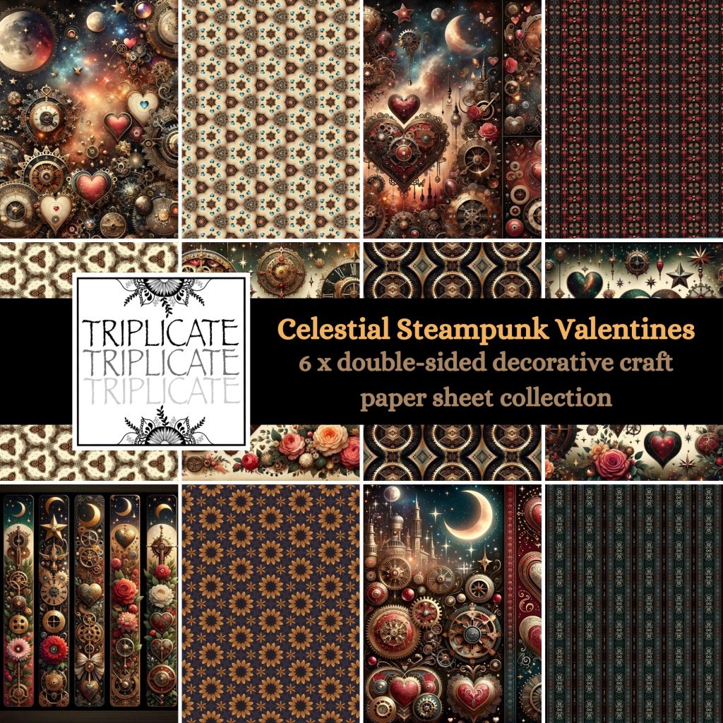 Celestial Steampunk Valentine’s Scrapbook Paper