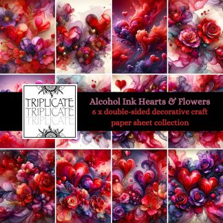 Alcohol Ink Hearts and Flowers Scrapbook Paper