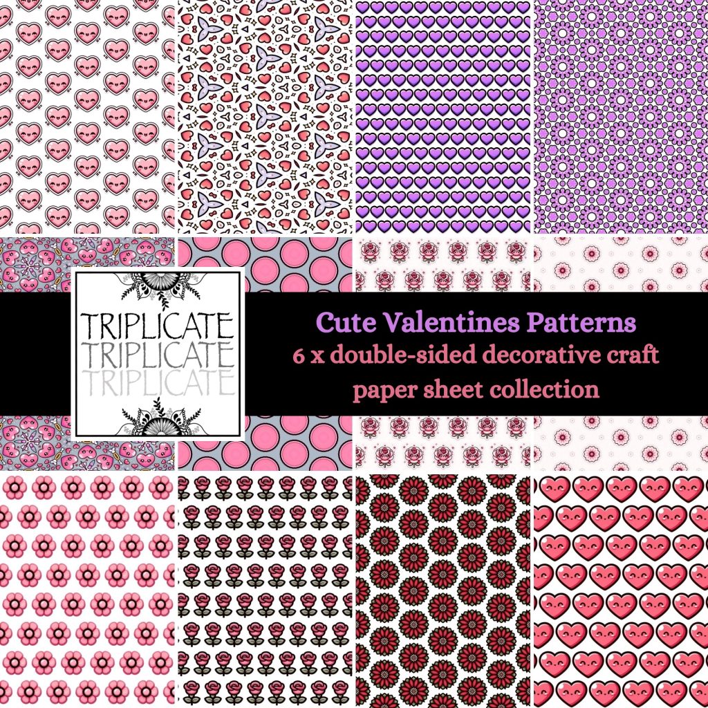 Cute Valentines Patterns Scrapbook Paper Sheets