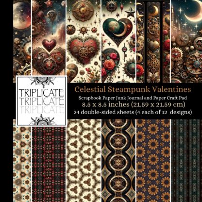 Celestial Steampunk Valentines Scrapbook Paper Junk Journal and Paper Craft Pad