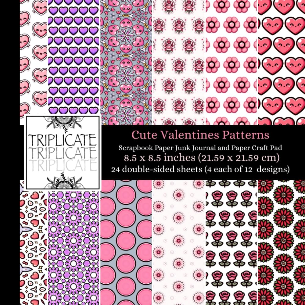 Cute Valentines Patterns Scrapbook Paper Junk Journal and Paper Craft Pad