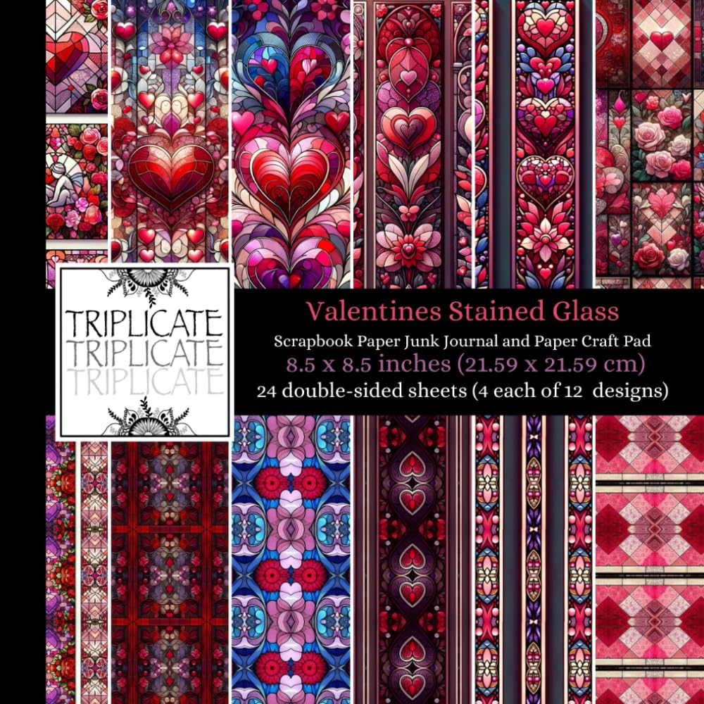 Valentines Stained Glass Scrapbook Paper Junk Journal and Paper Craft Pad