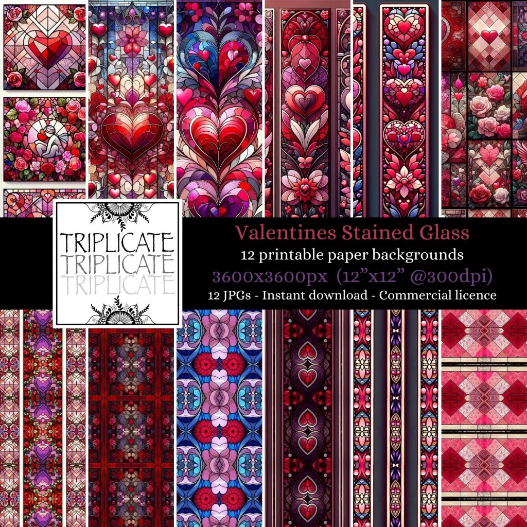 Valentines Stained Glass Junk Journal & Scrapbook Digital Decorative Craft Paper