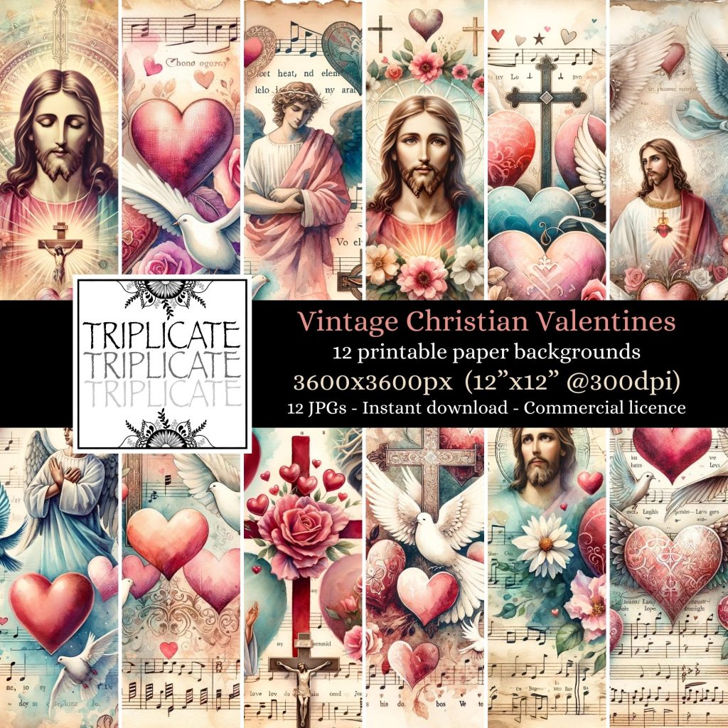 Vintage Christian Valentines Junk Journal & Scrapbook Digital Decorative Craft Paper
